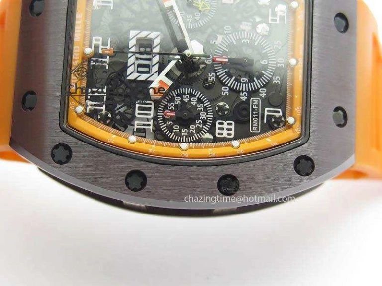 RM011 Felipe Massa Black Ceramic RG RMF Orange Crown On Orange Rubber Strap A7750