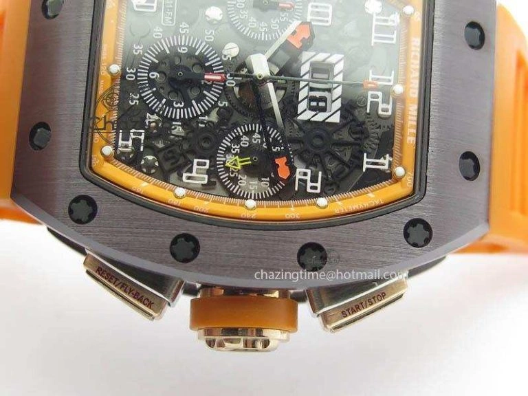 RM011 Felipe Massa Black Ceramic RG RMF Orange Crown On Orange Rubber Strap A7750
