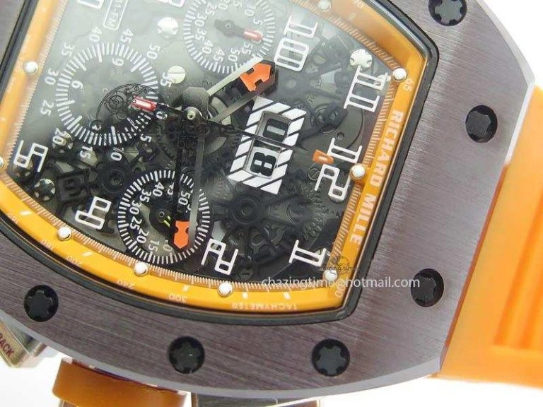 RM011 Felipe Massa Black Ceramic RG RMF Orange Crown On Orange Rubber Strap A7750