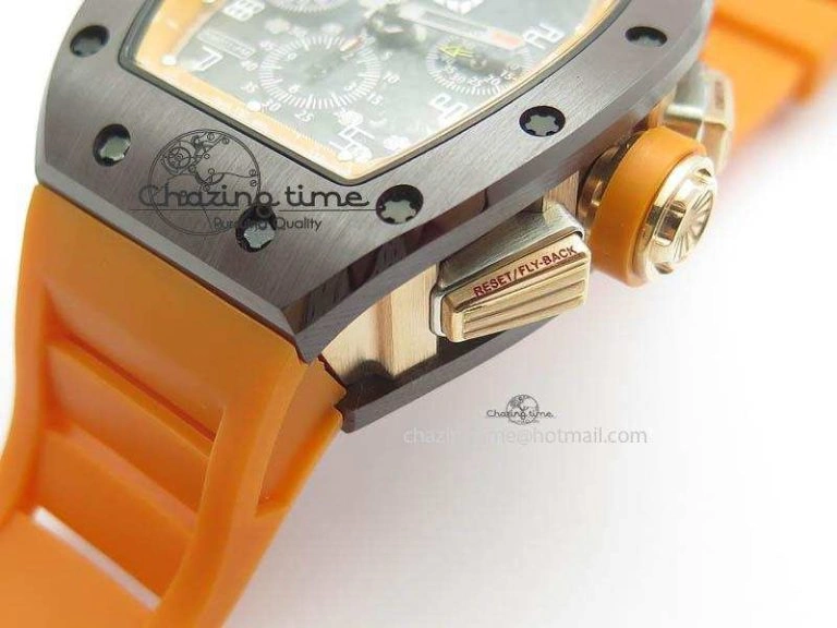 RM011 Felipe Massa Black Ceramic RG RMF Orange Crown On Orange Rubber Strap A7750