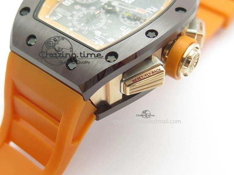 RM011 Felipe Massa Black Ceramic RG RMF Orange Crown On Orange Rubber Strap A7750