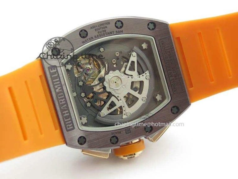 RM011 Felipe Massa Black Ceramic RG RMF Orange Crown On Orange Rubber Strap A7750