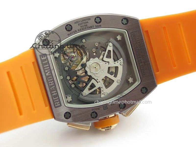 RM011 Felipe Massa Black Ceramic RG RMF Orange Crown On Orange Rubber Strap A7750