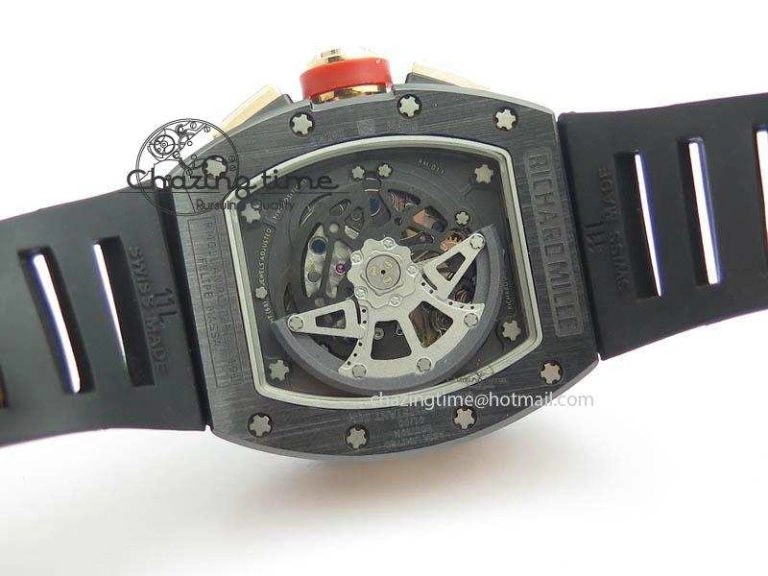 RM011 Felipe Massa Black Ceramic RG RMF Red Crown On Black Rubber Strap A7750