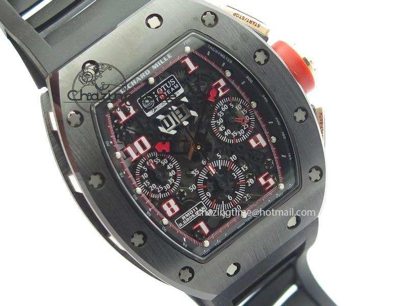 RM011 Felipe Massa Black Ceramic RG RMF Red Crown On Black Rubber Strap A7750