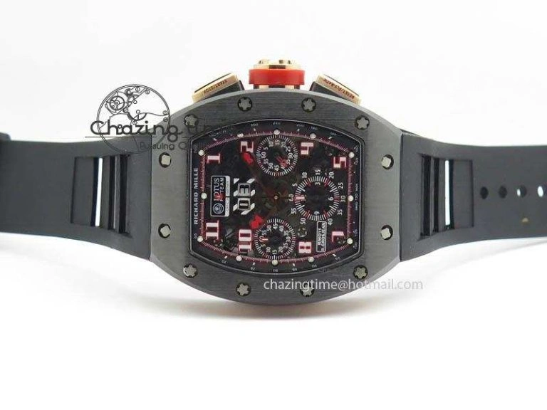 RM011 Felipe Massa Black Ceramic RG RMF Red Crown On Black Rubber Strap A7750