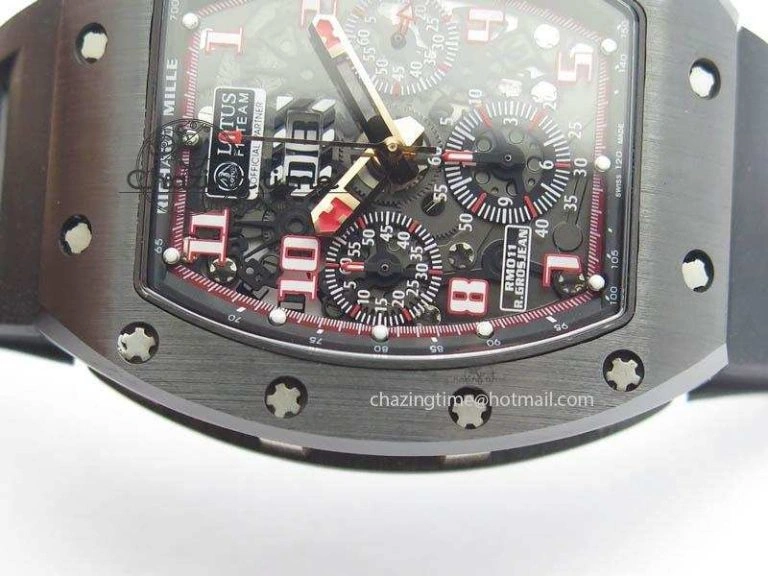 RM011 Felipe Massa Black Ceramic RG RMF Red Crown On Black Rubber Strap A7750