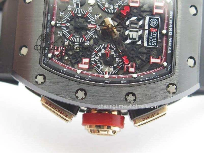RM011 Felipe Massa Black Ceramic RG RMF Red Crown On Black Rubber Strap A7750