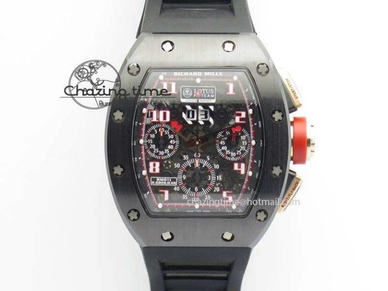 RM011 Felipe Massa Black Ceramic RG RMF Red Crown On Black Rubber Strap A7750