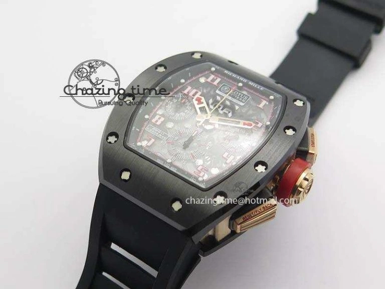 RM011 Felipe Massa Black Ceramic RG RMF Red Crown On Black Rubber Strap A7750