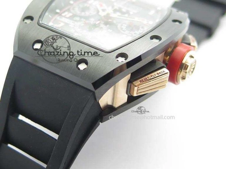 RM011 Felipe Massa Black Ceramic RG RMF Red Crown On Black Rubber Strap A7750
