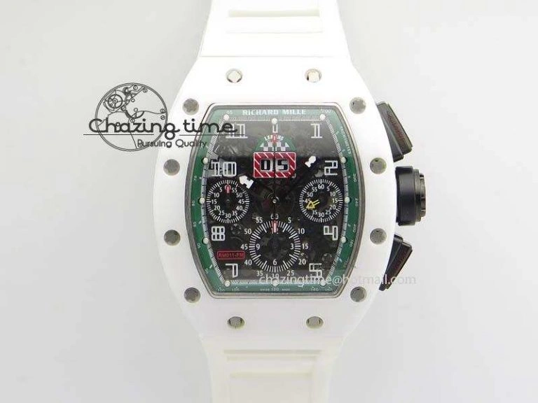 RM011 Felipe Massa White Ceramic DLC RMF Black Crown On White Rubber Strap A7750