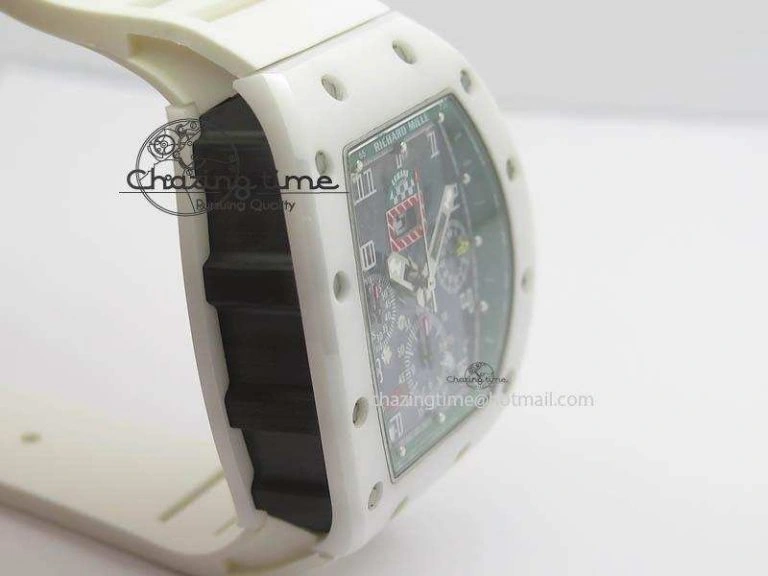 RM011 Felipe Massa White Ceramic DLC RMF Black Crown On White Rubber Strap A7750