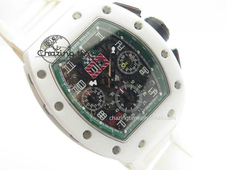 RM011 Felipe Massa White Ceramic DLC RMF Black Crown On White Rubber Strap A7750