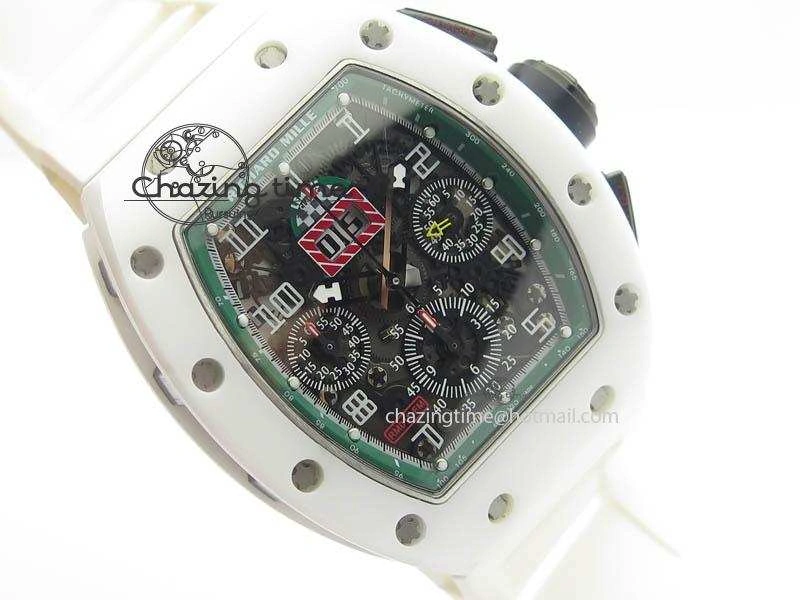 RM011 Felipe Massa White Ceramic DLC RMF Black Crown On White Rubber Strap A7750