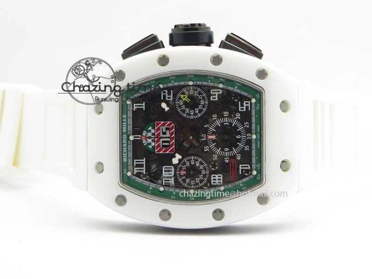 RM011 Felipe Massa White Ceramic DLC RMF Black Crown On White Rubber Strap A7750