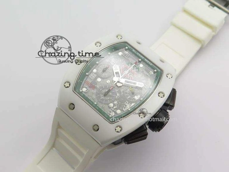 RM011 Felipe Massa White Ceramic DLC RMF Black Crown On White Rubber Strap A7750