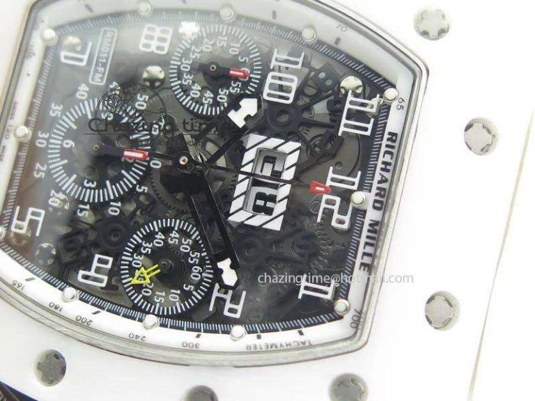 RM011 Felipe Massa White Ceramic DLC RMF White Crown On White Rubber Strap A7750