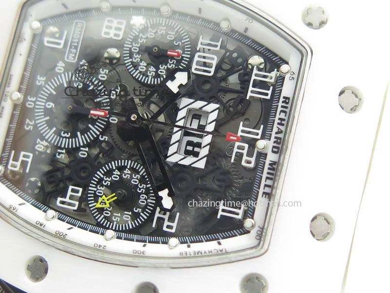 RM011 Felipe Massa White Ceramic DLC RMF White Crown On White Rubber Strap A7750