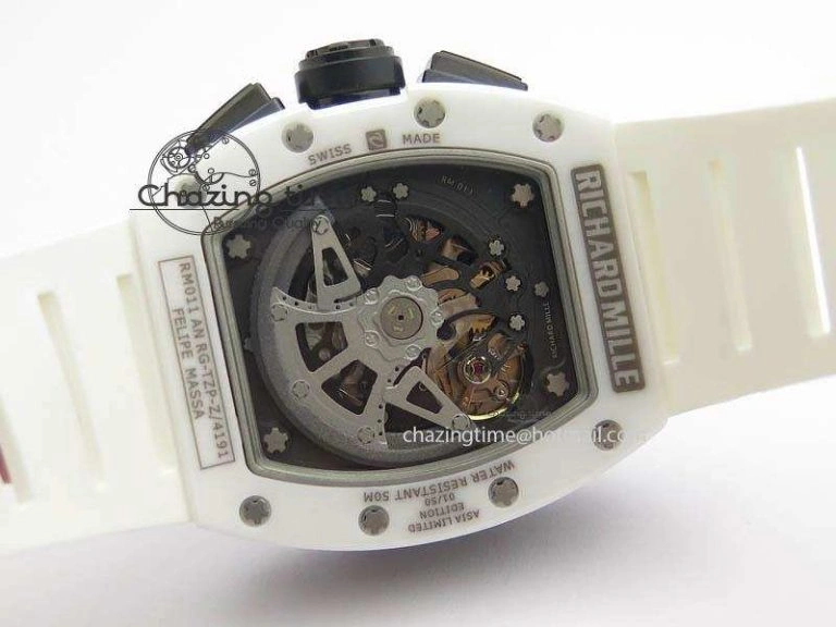 RM011 Felipe Massa White Ceramic DLC RMF White Crown On White Rubber Strap A7750