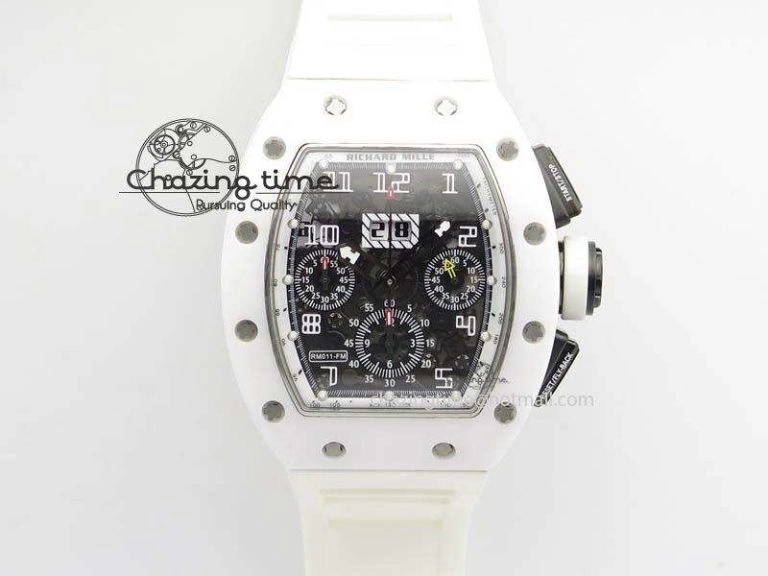 RM011 Felipe Massa White Ceramic DLC RMF White Crown On White Rubber Strap A7750