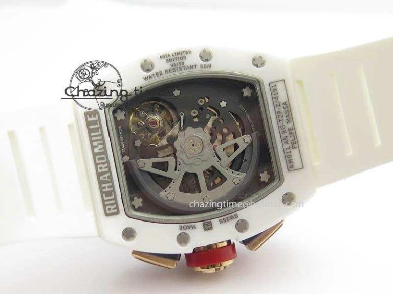 RM011 Felipe Massa White Ceramic RG RMF Red Crown On White Rubber Strap A7750