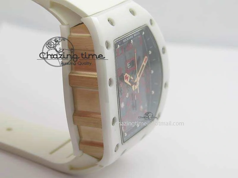 RM011 Felipe Massa White Ceramic RG RMF Red Crown On White Rubber Strap A7750