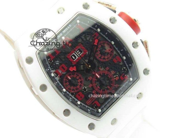 RM011 Felipe Massa White Ceramic RG RMF Red Crown On White Rubber Strap A7750