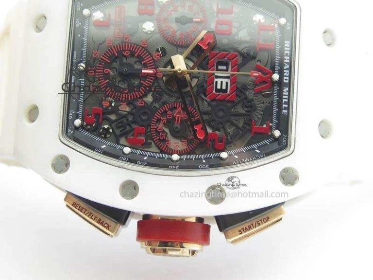 RM011 Felipe Massa White Ceramic RG RMF Red Crown On White Rubber Strap A7750