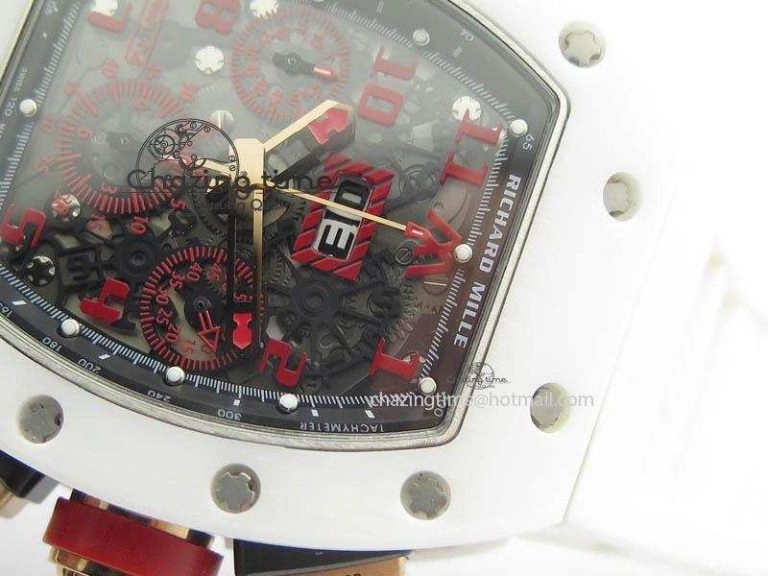 RM011 Felipe Massa White Ceramic RG RMF Red Crown On White Rubber Strap A7750