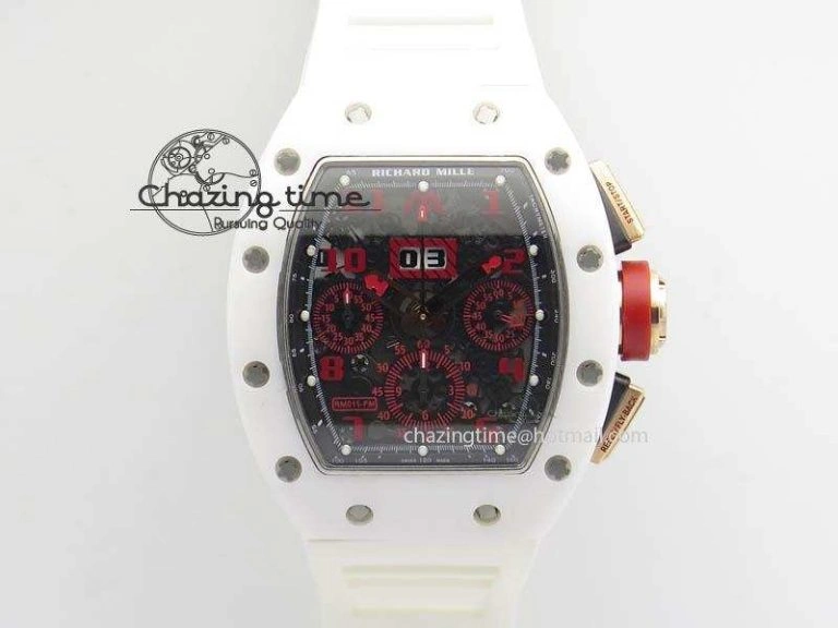 RM011 Felipe Massa White Ceramic RG RMF Red Crown On White Rubber Strap A7750