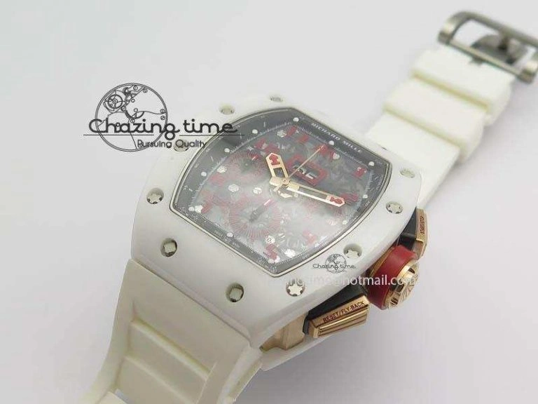 RM011 Felipe Massa White Ceramic RG RMF Red Crown On White Rubber Strap A7750