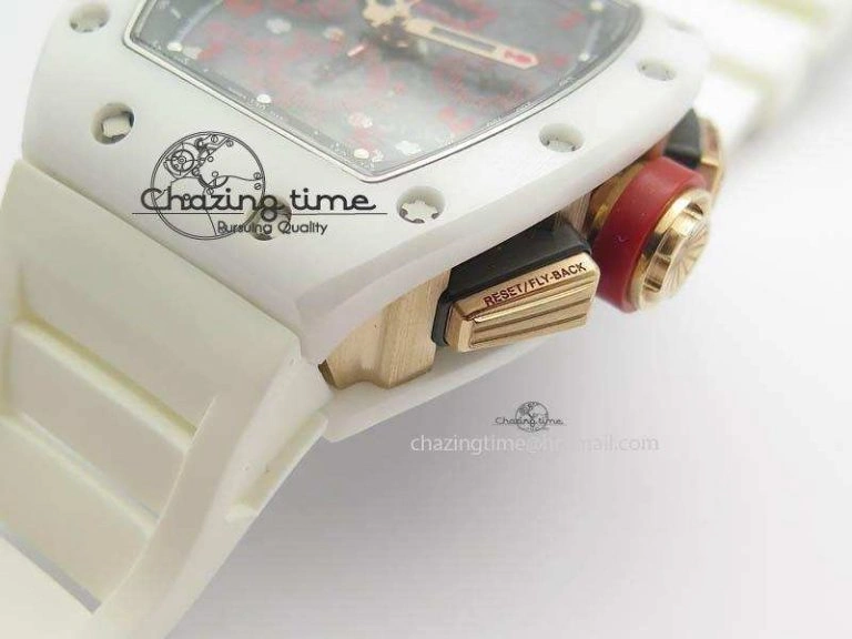 RM011 Felipe Massa White Ceramic RG RMF Red Crown On White Rubber Strap A7750