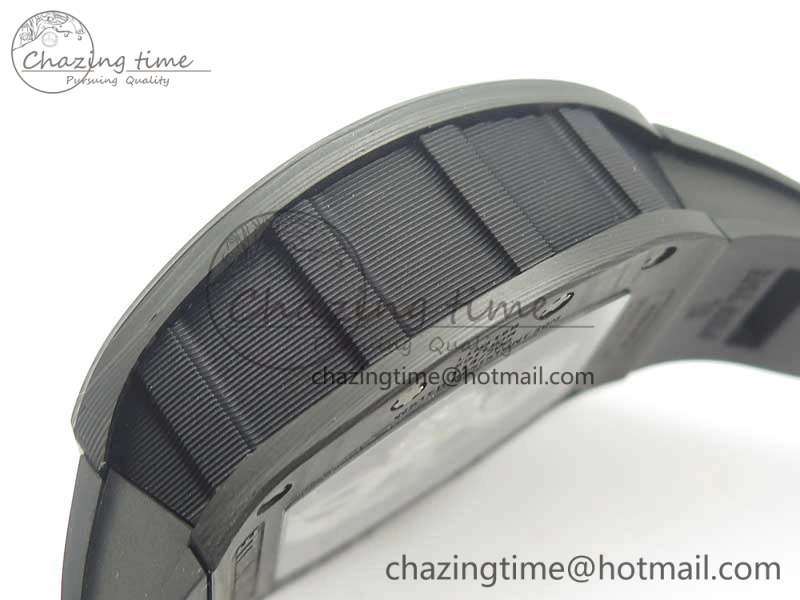 RM011 NTPT Carbon Chrono KVF 1:1 Best Edition Crystal Skeleton Dial Red Inner Bezel On Black Rubber Strap A7750