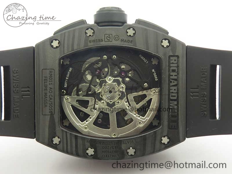 RM011 NTPT Carbon Chrono KVF 1:1 Best Edition Crystal Skeleton Dial Red Inner Bezel On Black Rubber Strap A7750