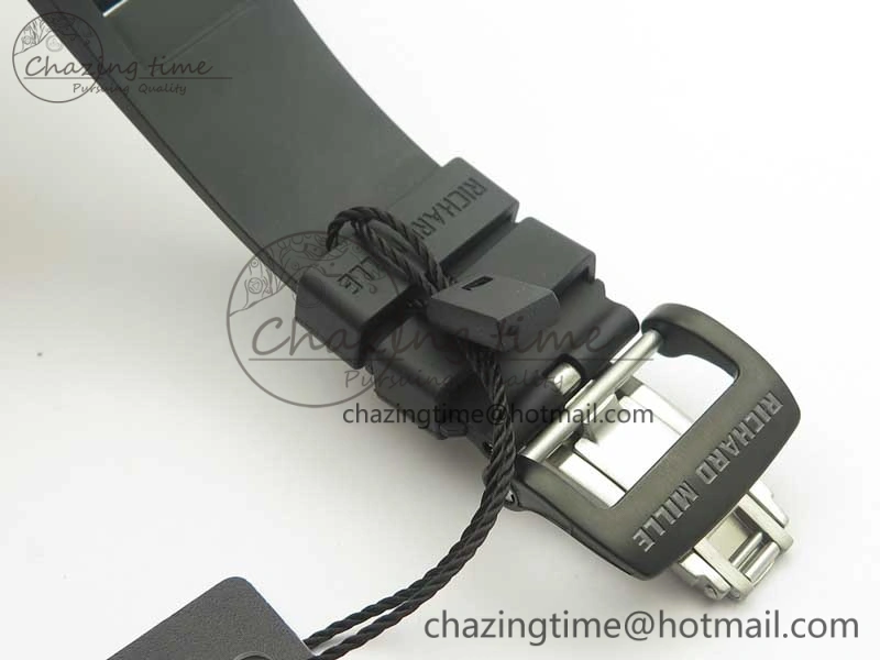 RM011 NTPT Carbon Chrono KVF 1:1 Best Edition Crystal Skeleton Dial Red Inner Bezel On Black Rubber Strap A7750