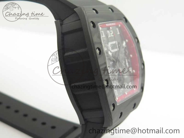 RM011 NTPT Carbon Chrono KVF 1:1 Best Edition Crystal Skeleton Dial Red Inner Bezel On Black Rubber Strap A7750