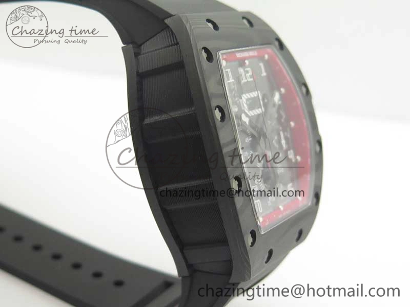 RM011 NTPT Carbon Chrono KVF 1:1 Best Edition Crystal Skeleton Dial Red Inner Bezel On Black Rubber Strap A7750