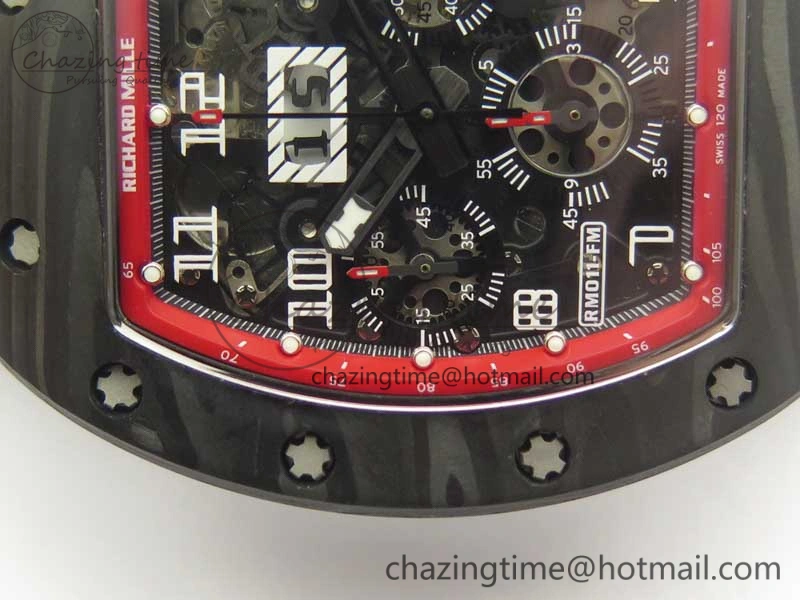 RM011 NTPT Carbon Chrono KVF 1:1 Best Edition Crystal Skeleton Dial Red Inner Bezel On Black Rubber Strap A7750