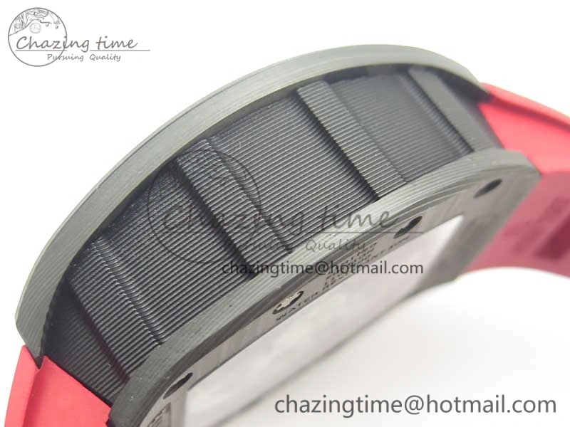 RM011 NTPT Carbon Chrono KVF 1:1 Best Edition Crystal Skeleton Dial Red Inner Bezel On Red Rubber Strap A7750