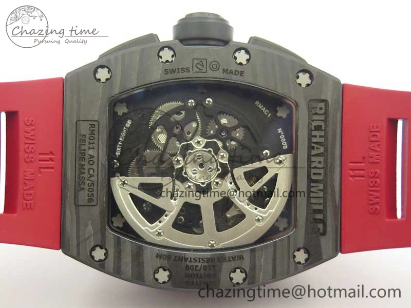 RM011 NTPT Carbon Chrono KVF 1:1 Best Edition Crystal Skeleton Dial Red Inner Bezel On Red Rubber Strap A7750