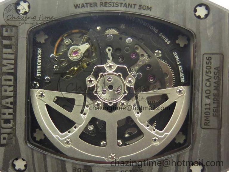 RM011 NTPT Carbon Chrono KVF 1:1 Best Edition Crystal Skeleton Dial Red Inner Bezel On Red Rubber Strap A7750