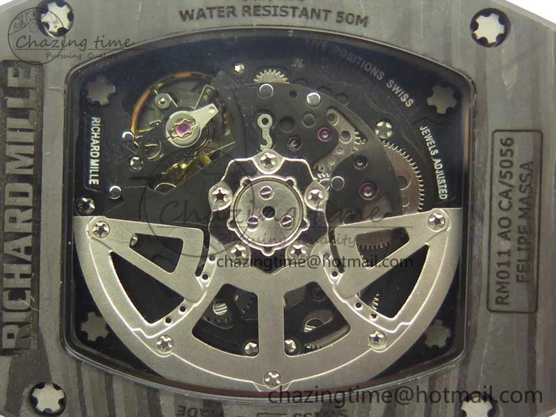 RM011 NTPT Carbon Chrono KVF 1:1 Best Edition Crystal Skeleton Dial Red Inner Bezel On Red Rubber Strap A7750