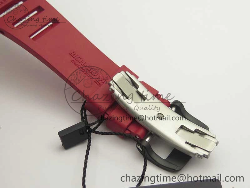 RM011 NTPT Carbon Chrono KVF 1:1 Best Edition Crystal Skeleton Dial Red Inner Bezel On Red Rubber Strap A7750