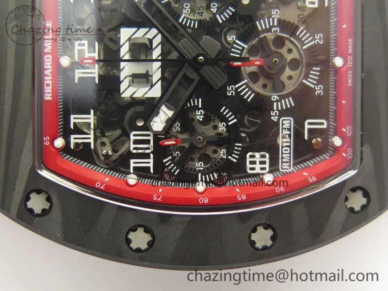 RM011 NTPT Carbon Chrono KVF 1:1 Best Edition Crystal Skeleton Dial Red Inner Bezel On Red Rubber Strap A7750