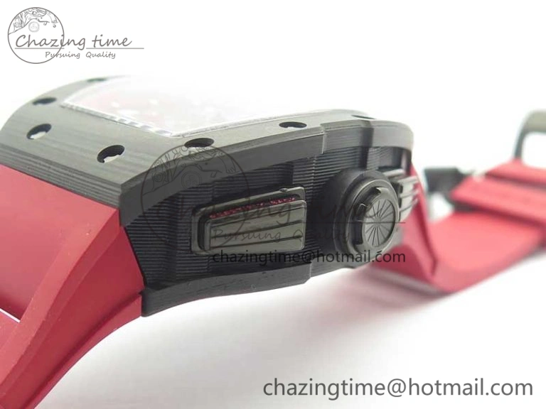 RM011 NTPT Carbon Chrono KVF 1:1 Best Edition Crystal Skeleton Dial Red Inner Bezel On Red Rubber Strap A7750