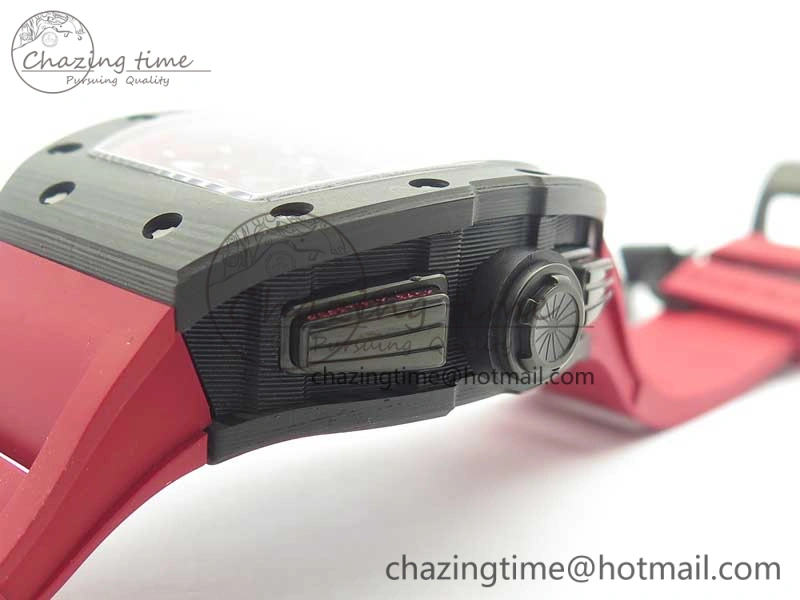 RM011 NTPT Carbon Chrono KVF 1:1 Best Edition Crystal Skeleton Dial Red Inner Bezel On Red Rubber Strap A7750