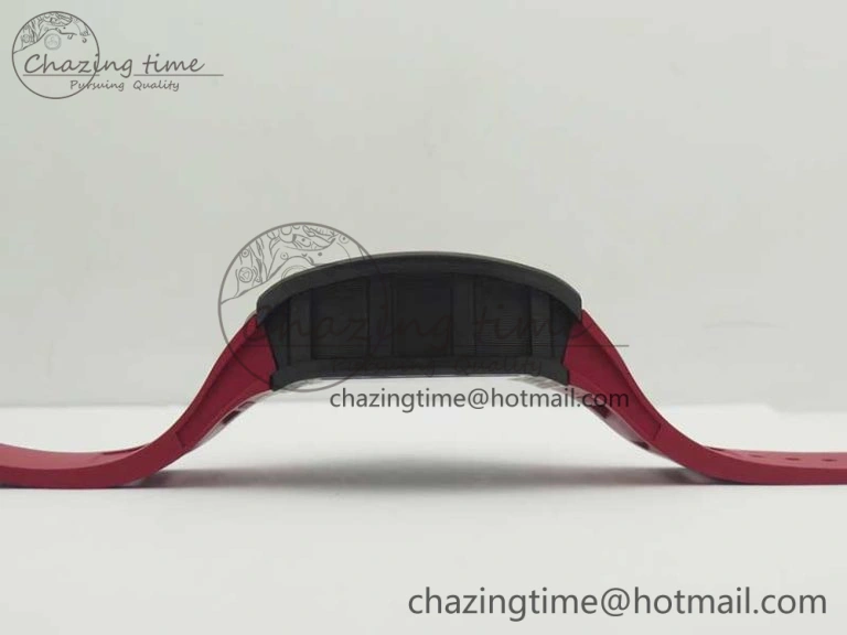 RM011 NTPT Carbon Chrono KVF 1:1 Best Edition Crystal Skeleton Dial Red Inner Bezel On Red Rubber Strap A7750