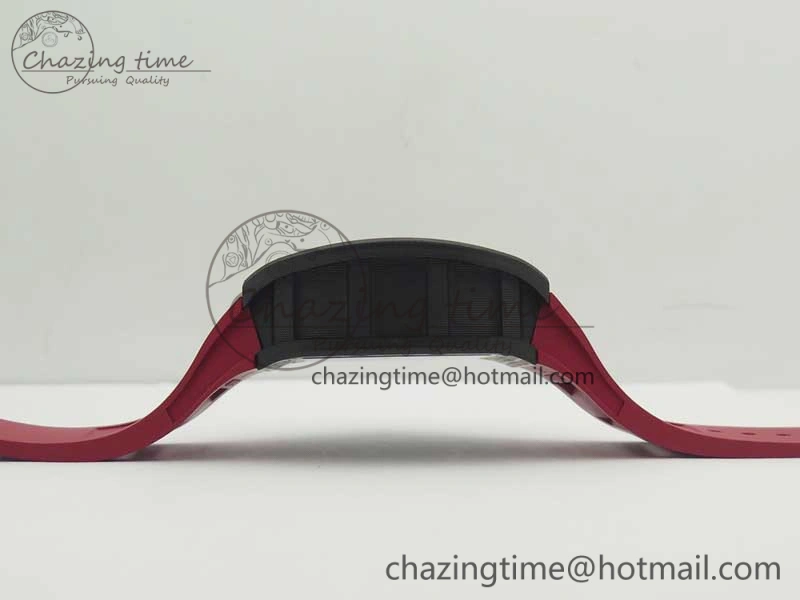RM011 NTPT Carbon Chrono KVF 1:1 Best Edition Crystal Skeleton Dial Red Inner Bezel On Red Rubber Strap A7750