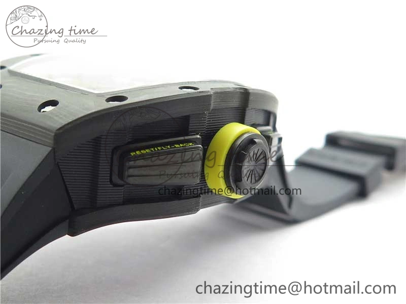 RM011 NTPT Carbon Chrono KVF 1:1 Best Edition Crystal Skeleton Dial Yellow Inner Bezel on Black Rubber Strap A7750
